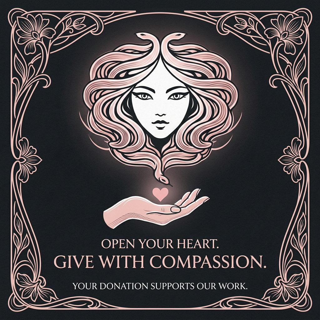 Medusa illustration with an open hand offering support