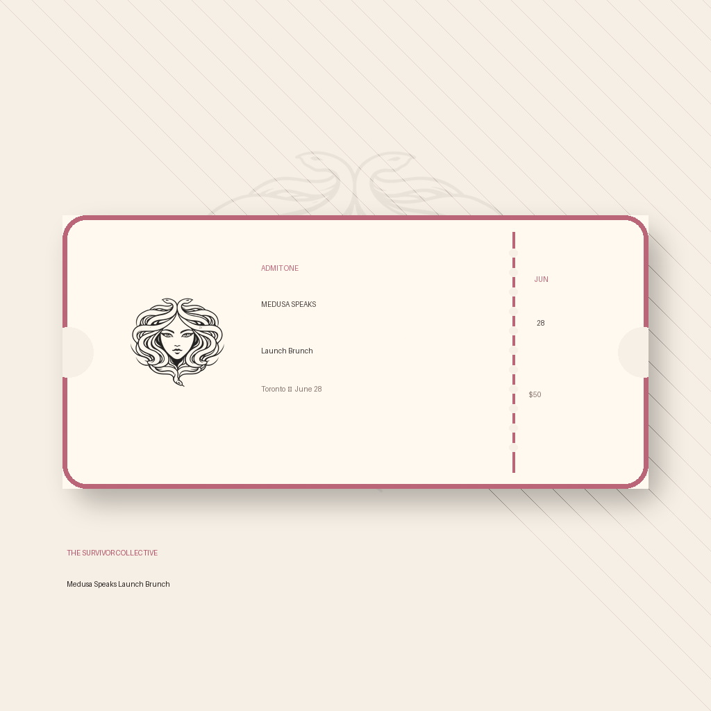 Vintage admit-one ticket with Medusa illustration